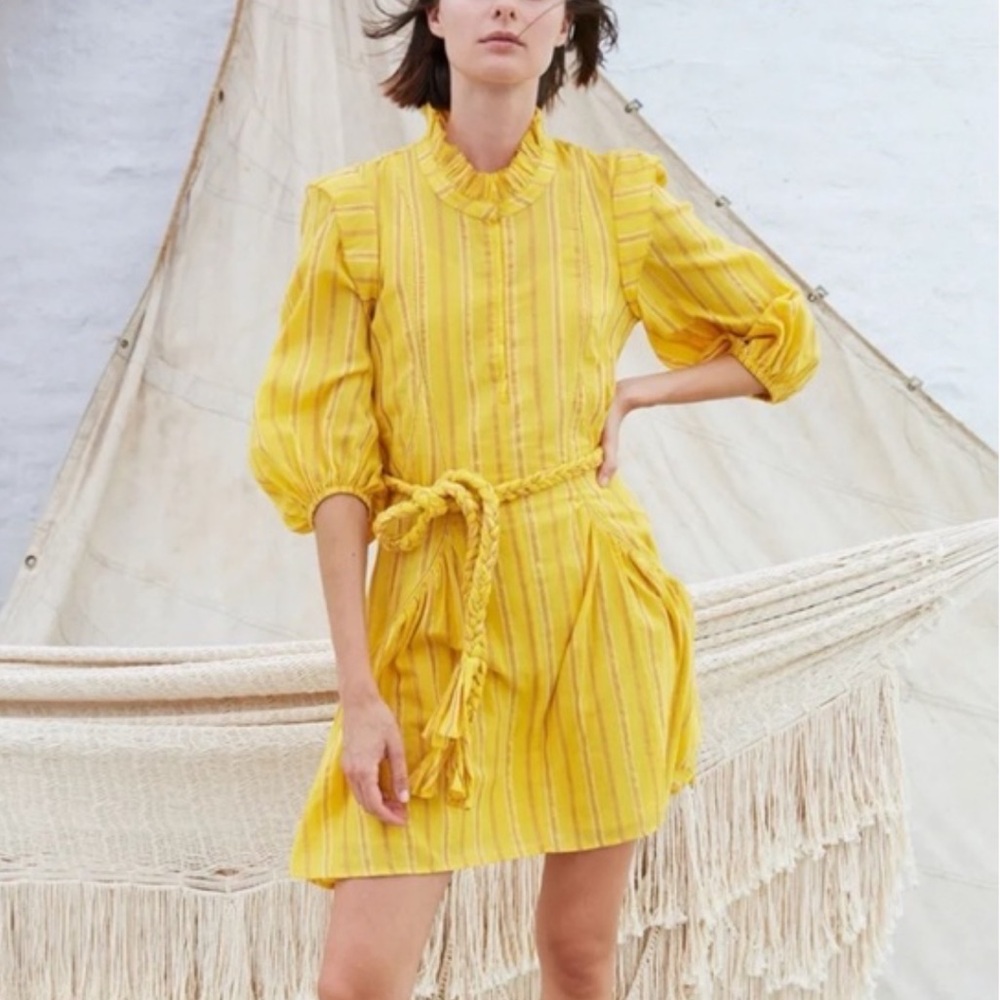 Apiece Apart Dress, Yellow and gold, Braided Rope Belt, Size 12